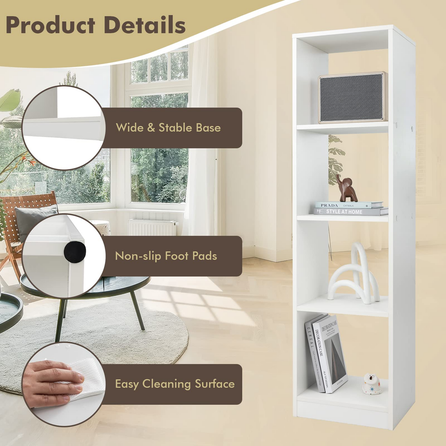 Tangkula 4 Cube Bookshelf, Freestanding 5 Tier Open Bookcase