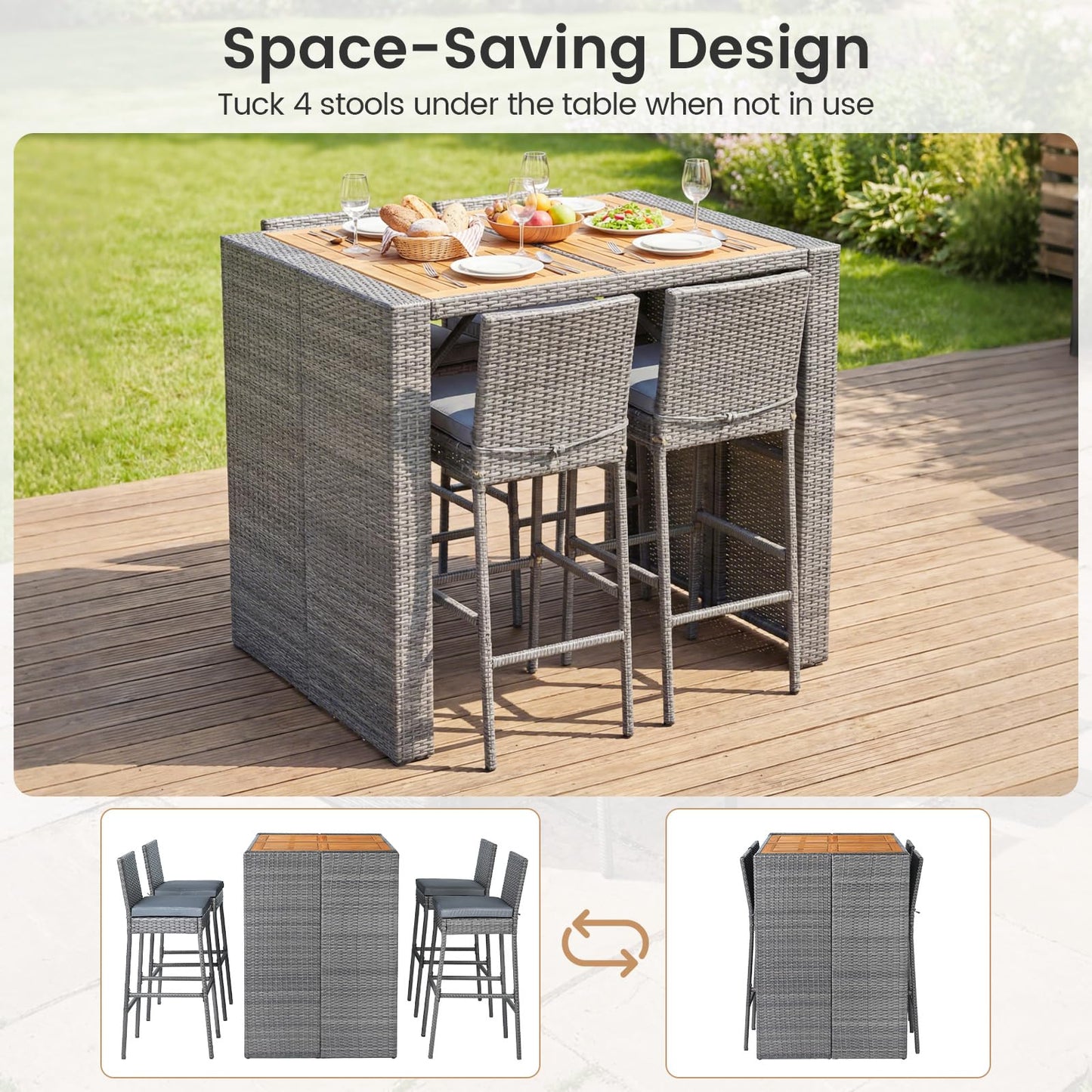 Tangkula 5 Piece Wicker Outdoor Bar Set for Pool Backyard Deck