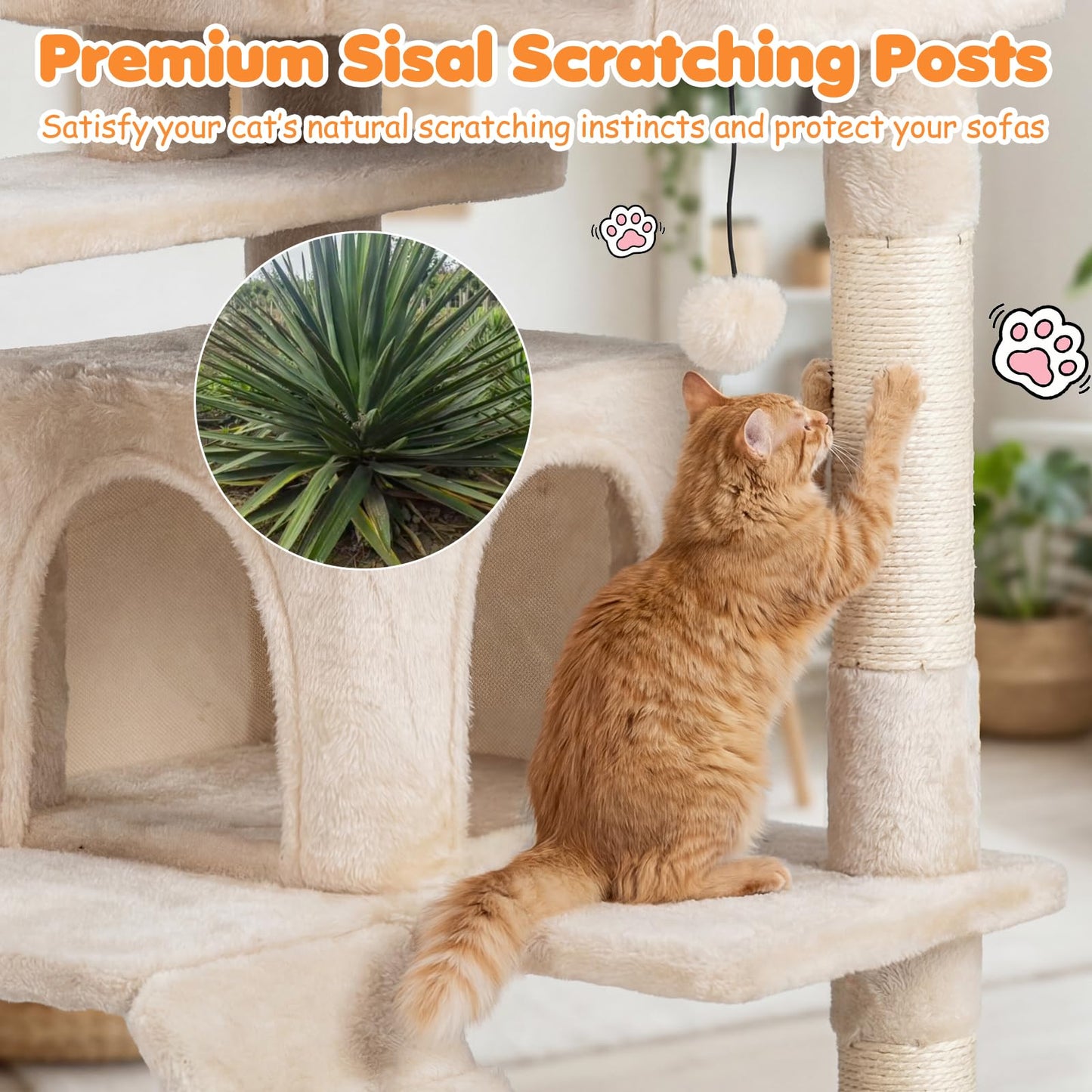 Tangkula 52 Inch Multi-Level Cat Tower with Sisal Scratching Posts