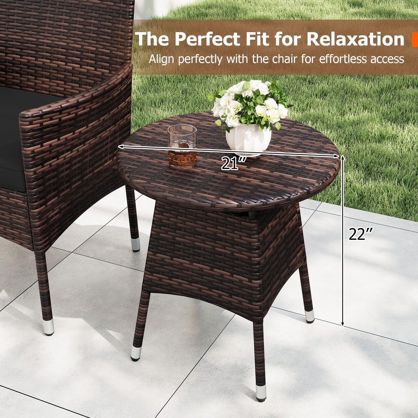 Tangkula 3 Piece Patio Furniture Set | Hand-Woven PE Wicker Conversation Set with Contoured Armchairs