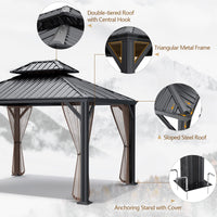 Tangkula 2-Tier Outdoor Gazebo w/Double Vented Roof & Central Hook
