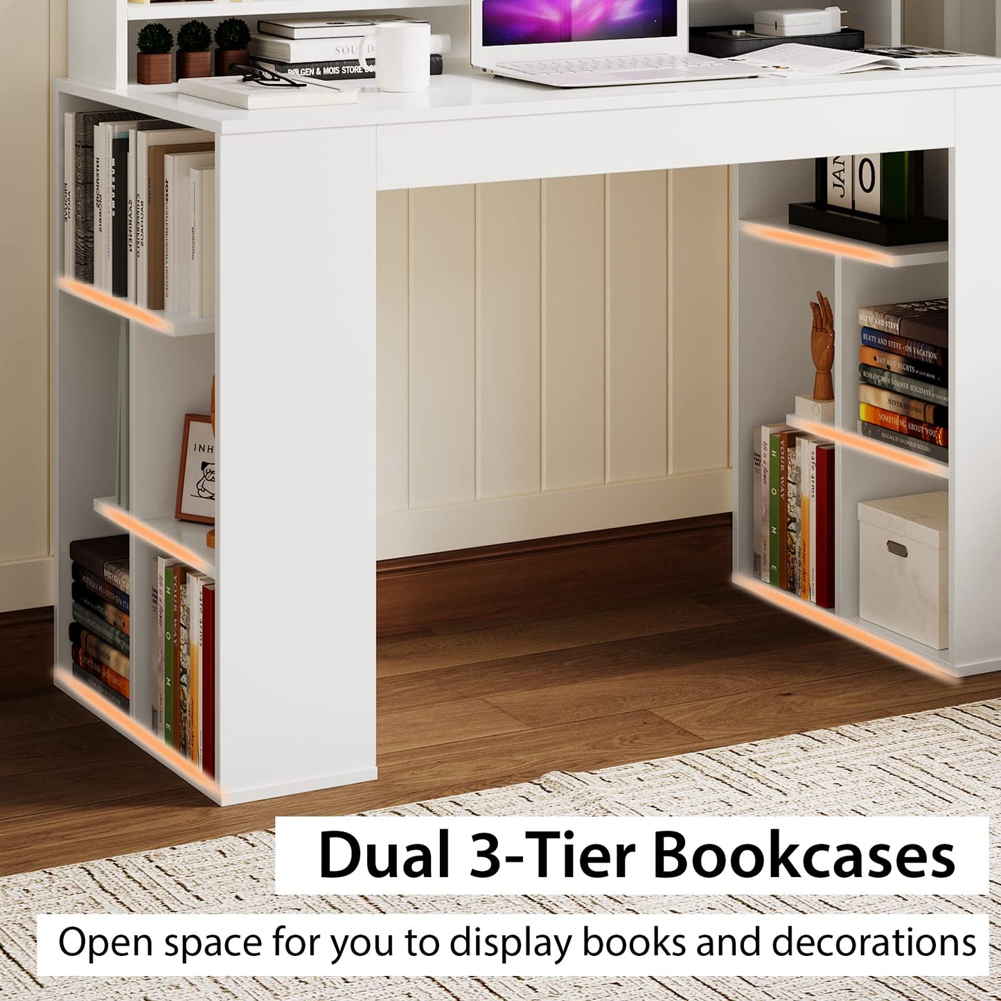 48" White Desk with Storage Bookshelf - Tangkula