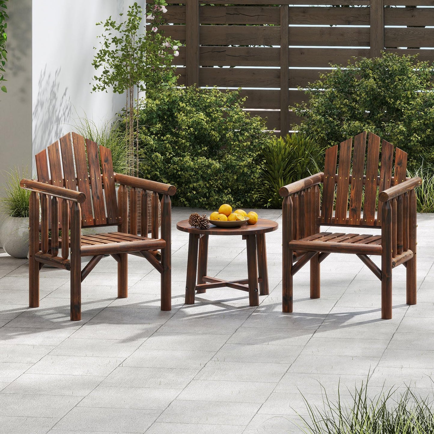 Tangkula Outdoor Wood Armchair Wooden Patio Dining Chair with Armrests