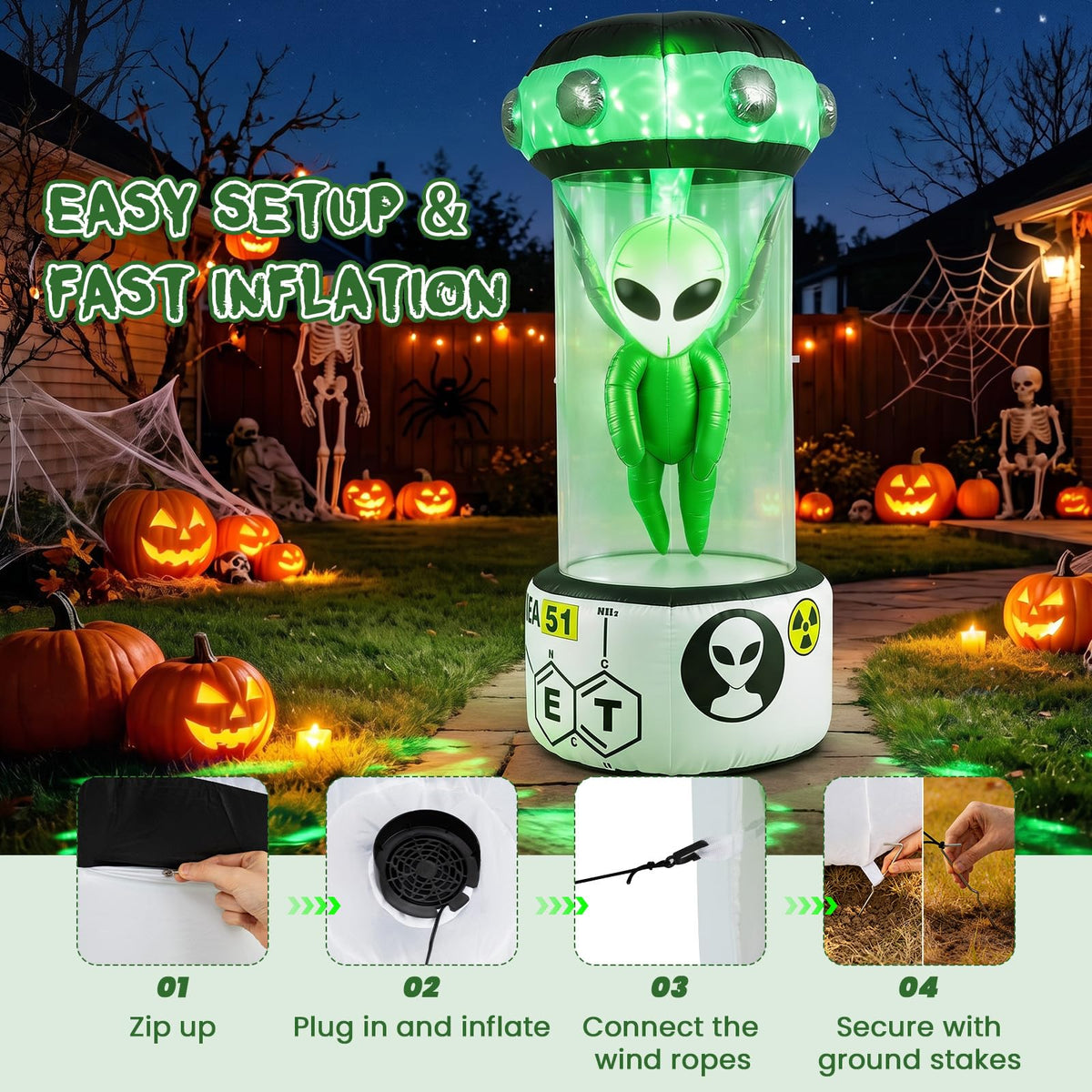 Tangkula 7.4 FT Halloween Lighted Inflatable Alien Decorations