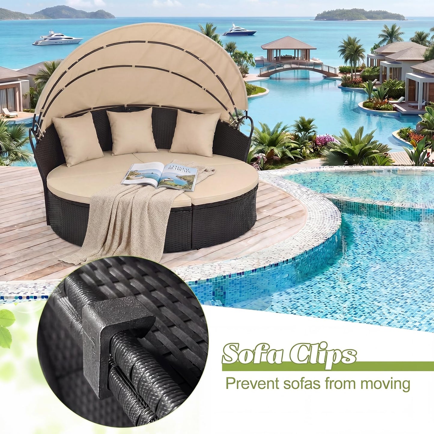Tangkula Outdoor Patio Round Daybed with Retractable Canopy