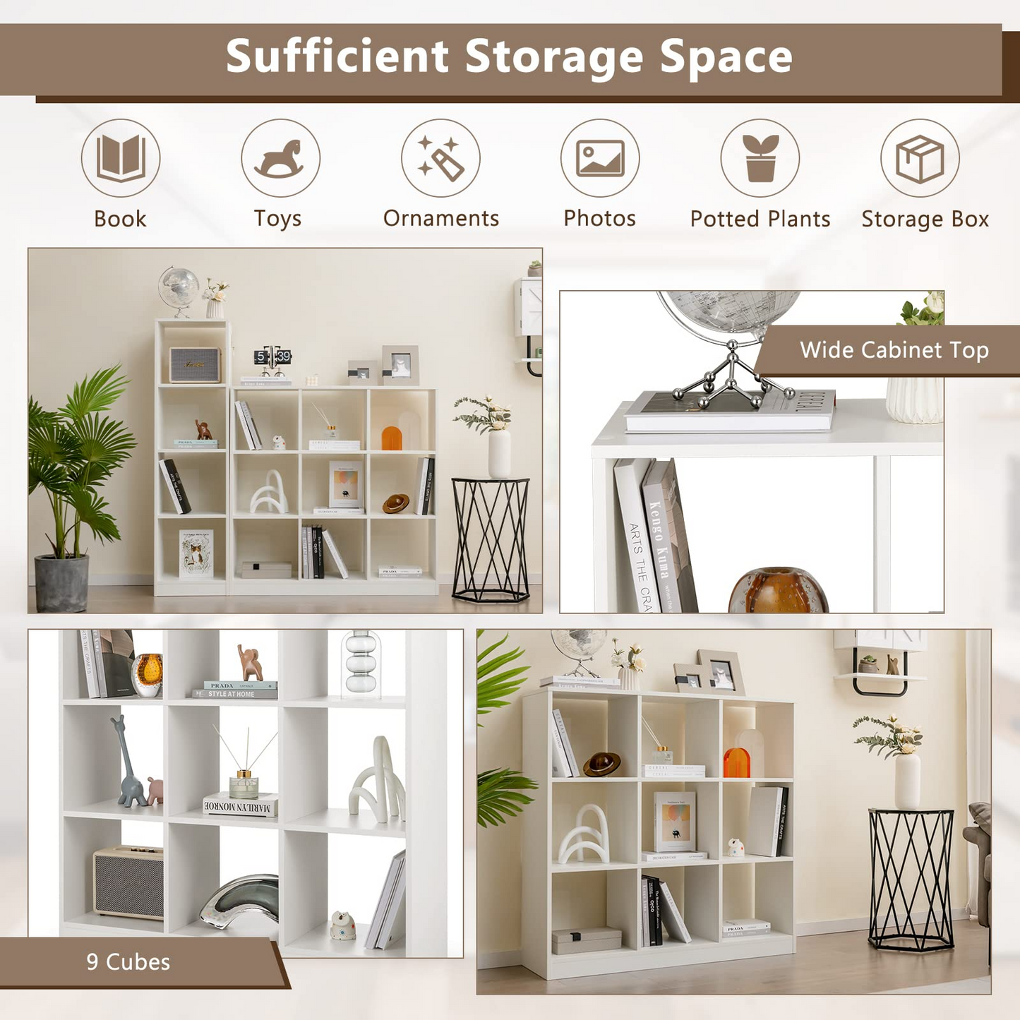 Tangkula 9 Cube Bookshelf, Freestanding 3 Tier Open Bookcase