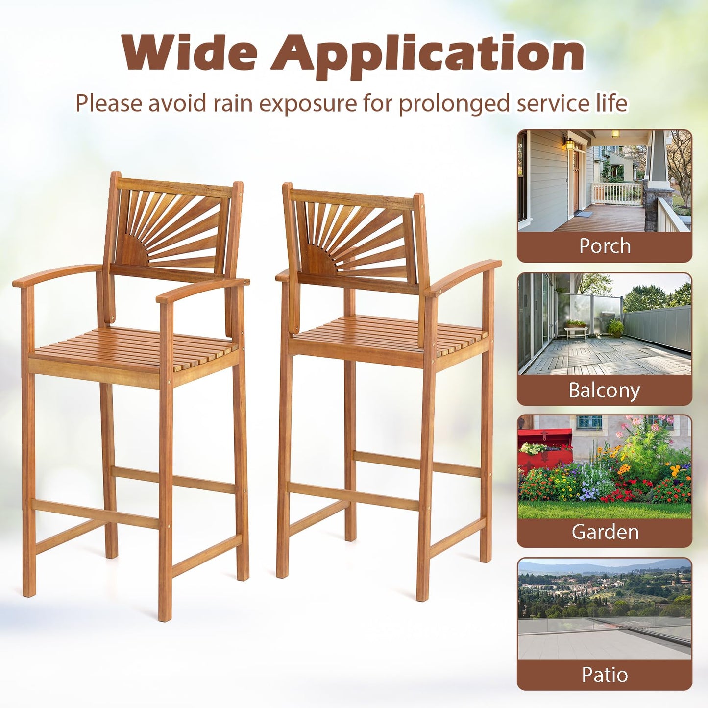 Tangkula Set of 2/4 Outdoor Acacia Wood Bar Stools