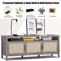 Tangkula Farmhouse Rattan TV Stand, 62 Inches Modern Boho Entertainment Center for TVs up to 65/70 Inches