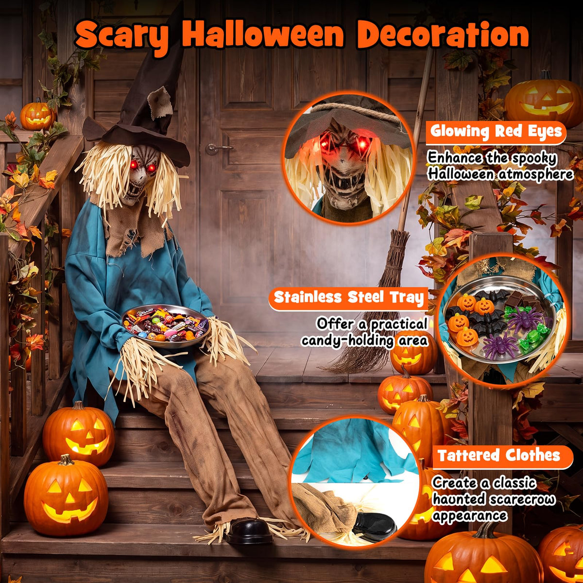 Tangkula 5.2 FT Animated Halloween Sitting Scary Scarecrow Decoration
