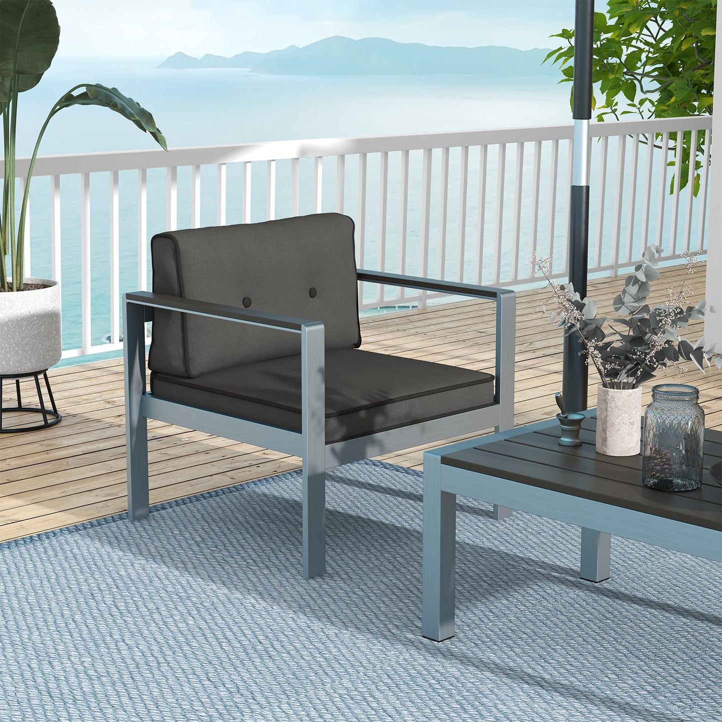 Aluminum Outdoor Patio Armchair with Cushions - Tangkula