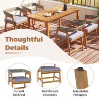 Tangkula Outdoor Acacia Wood Patio Wicker Dining Chairs Set of 4 with Seat Cushion