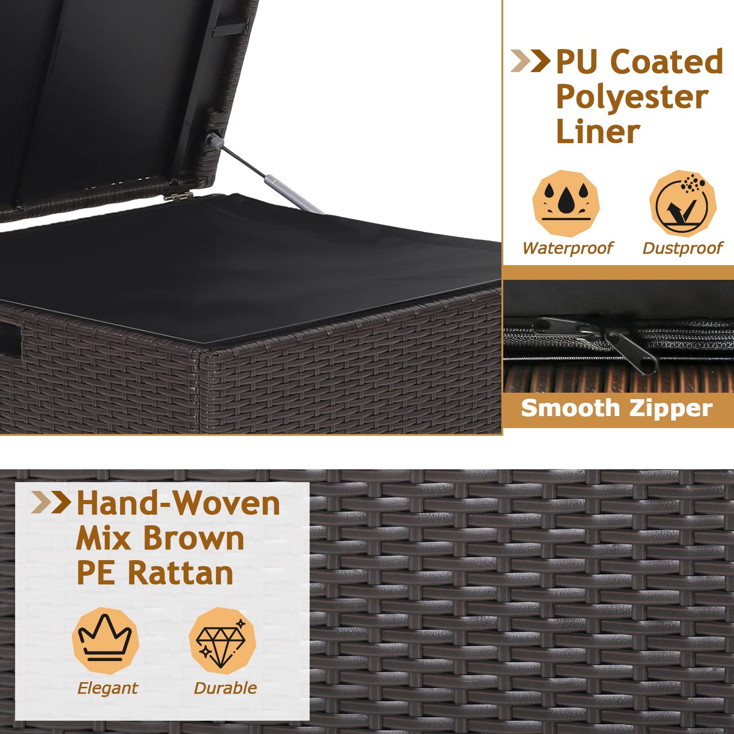 Tangkula 72 Gallon Square Deck Box, Patio Mix Brown Rattan Storage Container