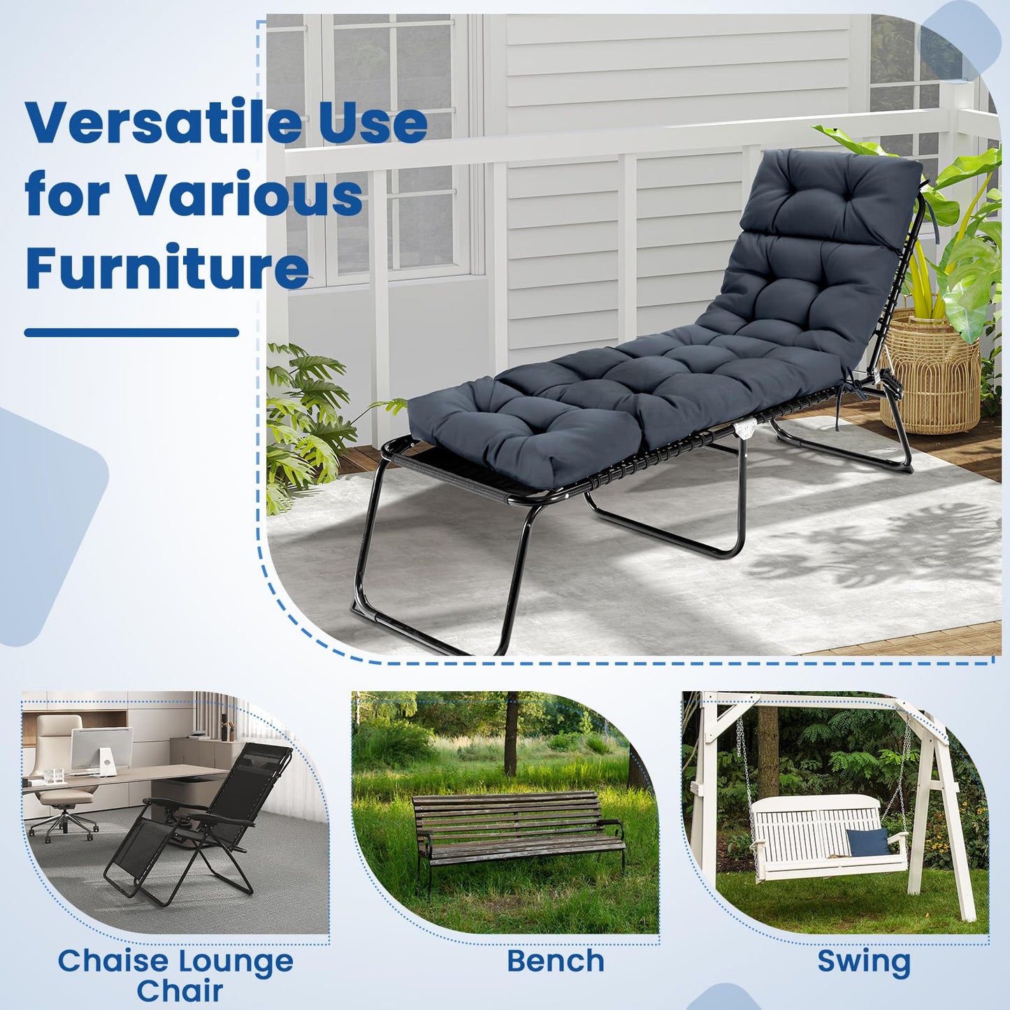 Tangkula Chaise Lounge Cushions for Outdoor Indoor Furniture