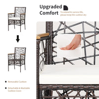 Tangkula Set of 2 Outdoor Dining Chairs, Patio Bistro Chairs with Acacia Wood Armrests and Soft Cushions