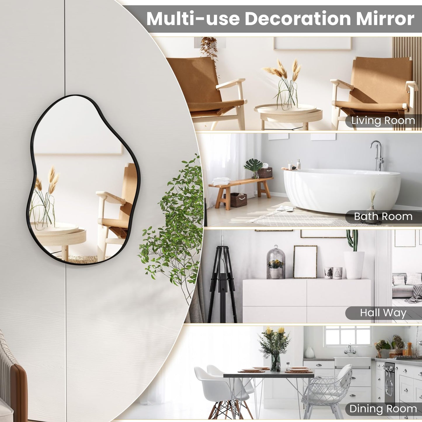 Miroir mural asymétrique Tangkula, grand miroir mural élégant de forme irrégulière avec panneau arrière de qualité supérieure
