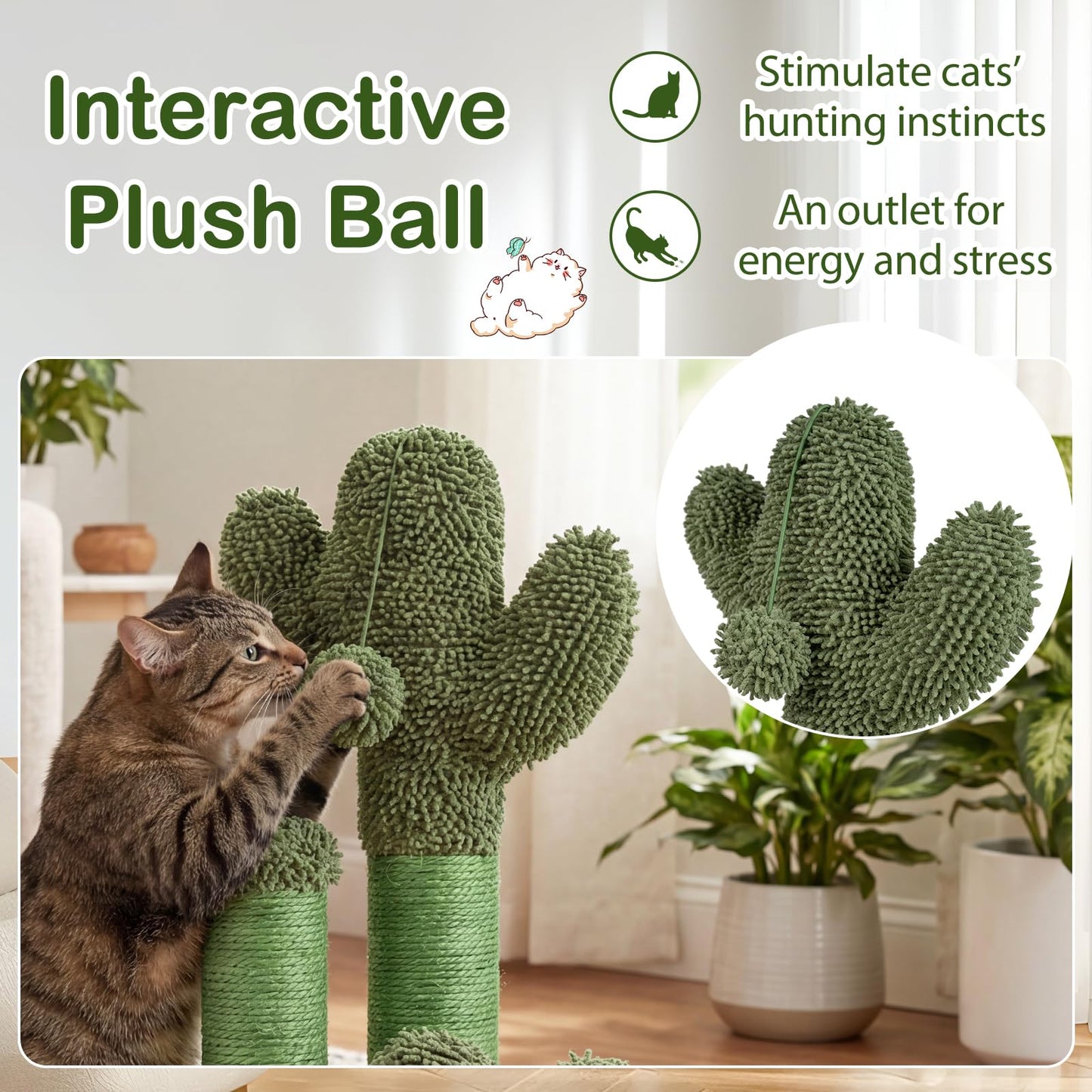 Tangkula Cactus Cat Scratching Post Small Cat Tree Tower