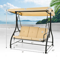 Tangkula 3 Seats Converting Patio Swing, Outdoor Porch Garden Canopy Swing with Comfortable Cushion Seats