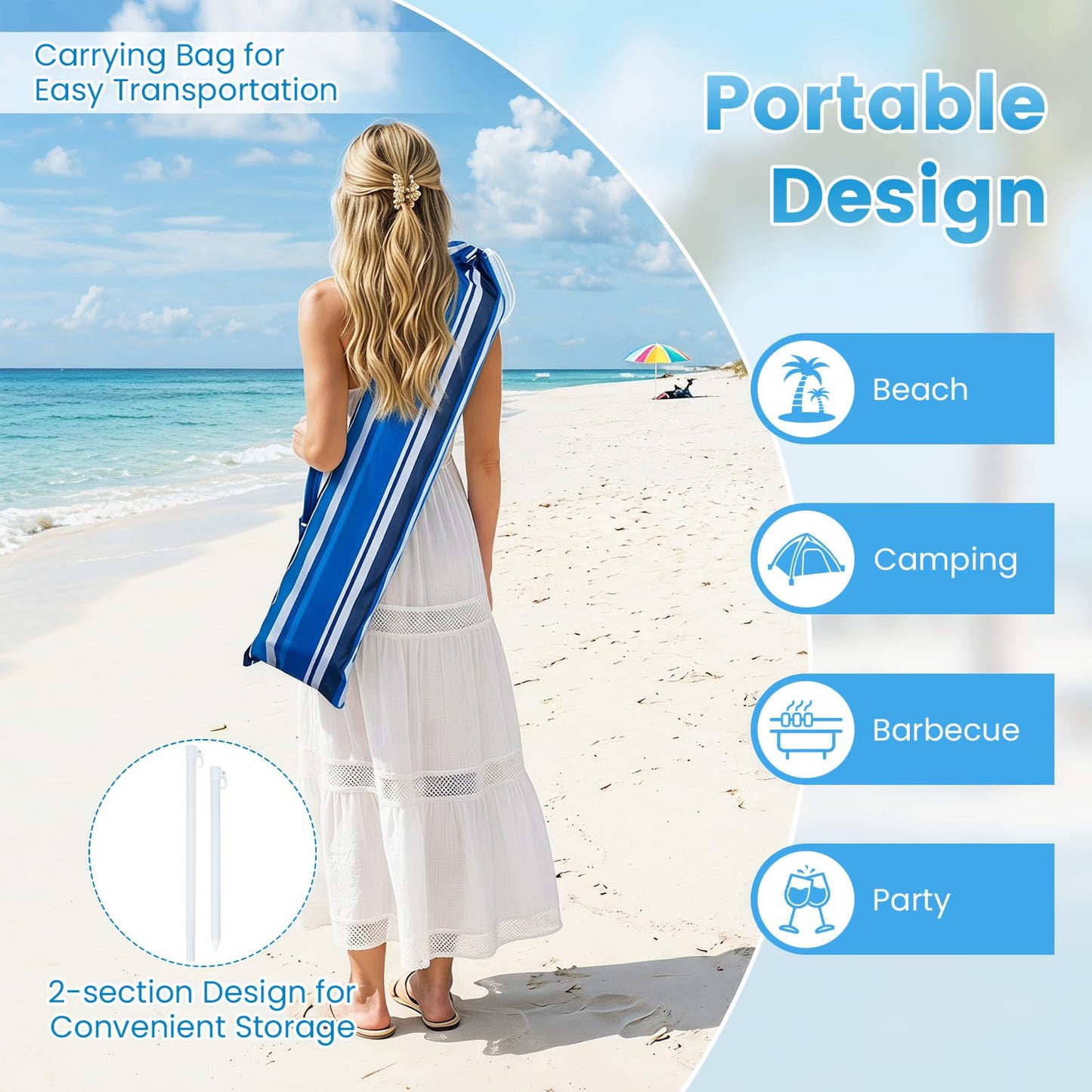 Tangkula 6.5 FT Scalloped Beach Umbrella with Cup Holders