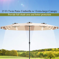 Tangkula 15 Ft Solar LED Patio Double-Sided Umbrella with Base