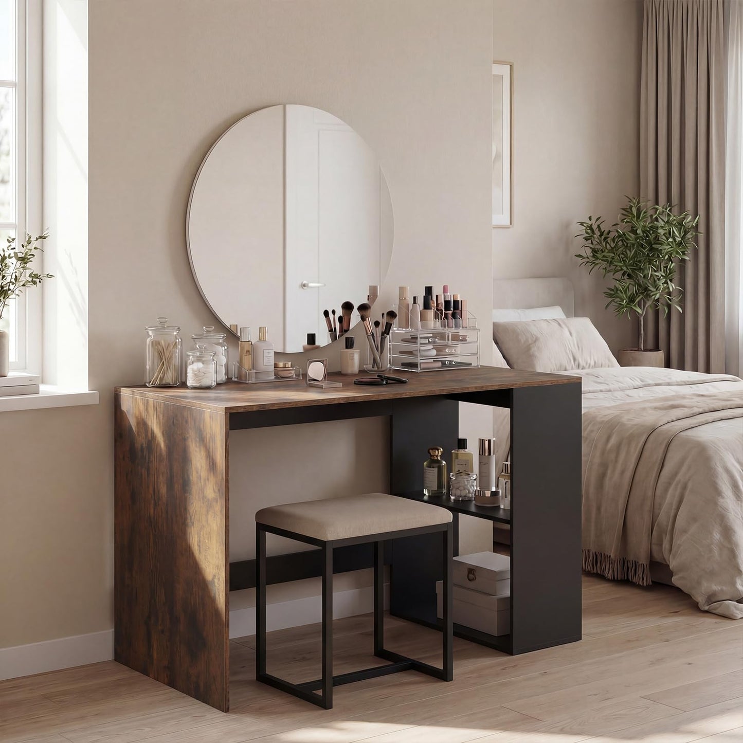Tangkula Bureau d'ordinateur 112 cm pour domicile/bureau avec étagère à 2 niveaux en bois
