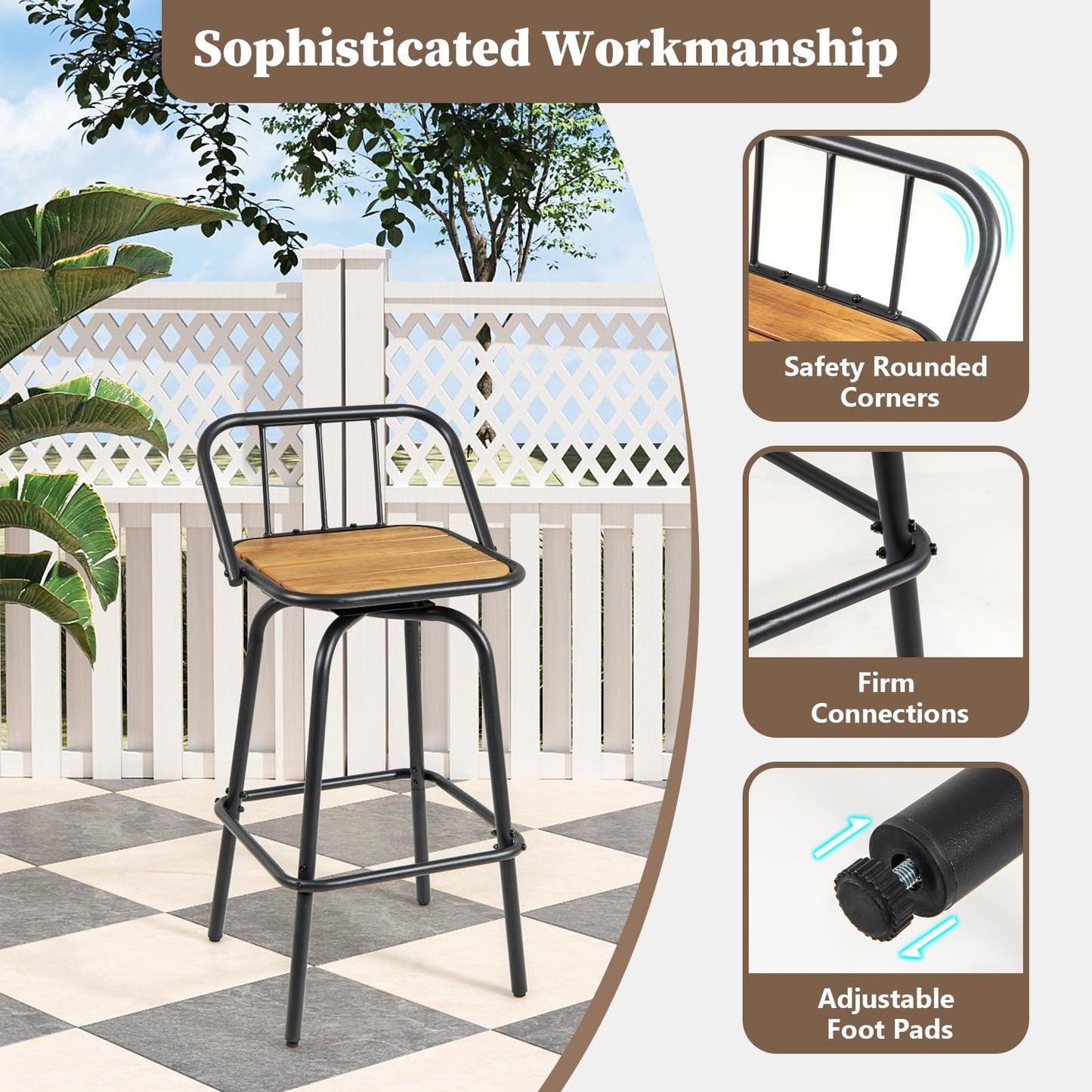Tangkula 360° Swivel Bar Stool Set of 2