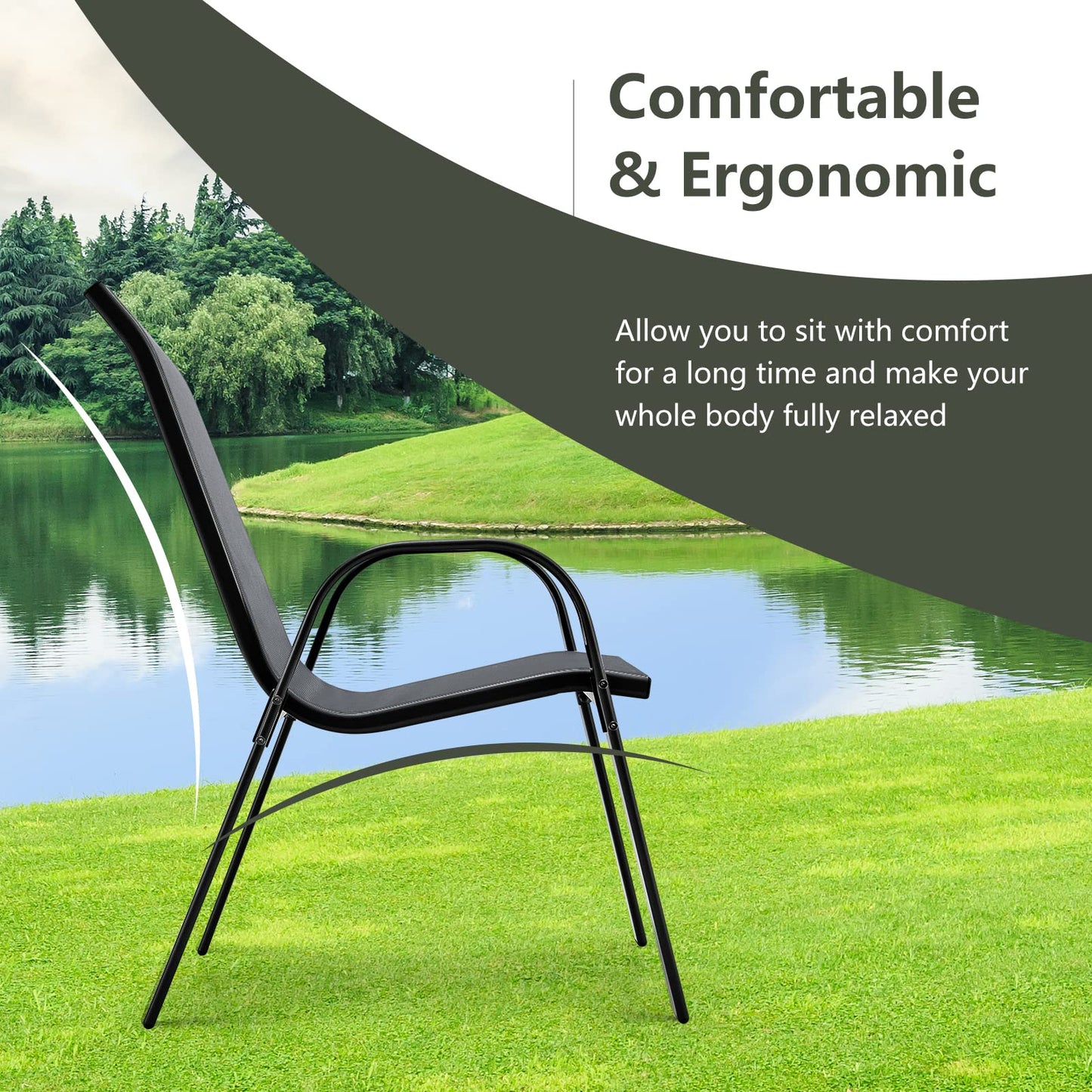 Tangkula 4 Pieces Patio Dining Chairs, Outdoor Stackable All Weather Heavy Duty Dining Chairs Set with Armrests