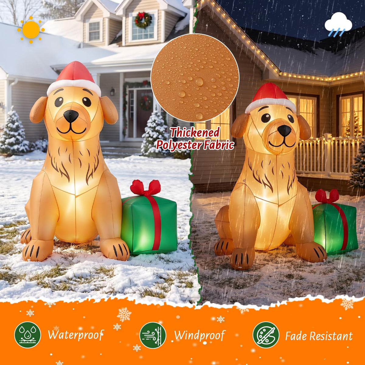 Tangkula 5 FT Christmas Inflatable Golden Retriever Dog with Gift Box
