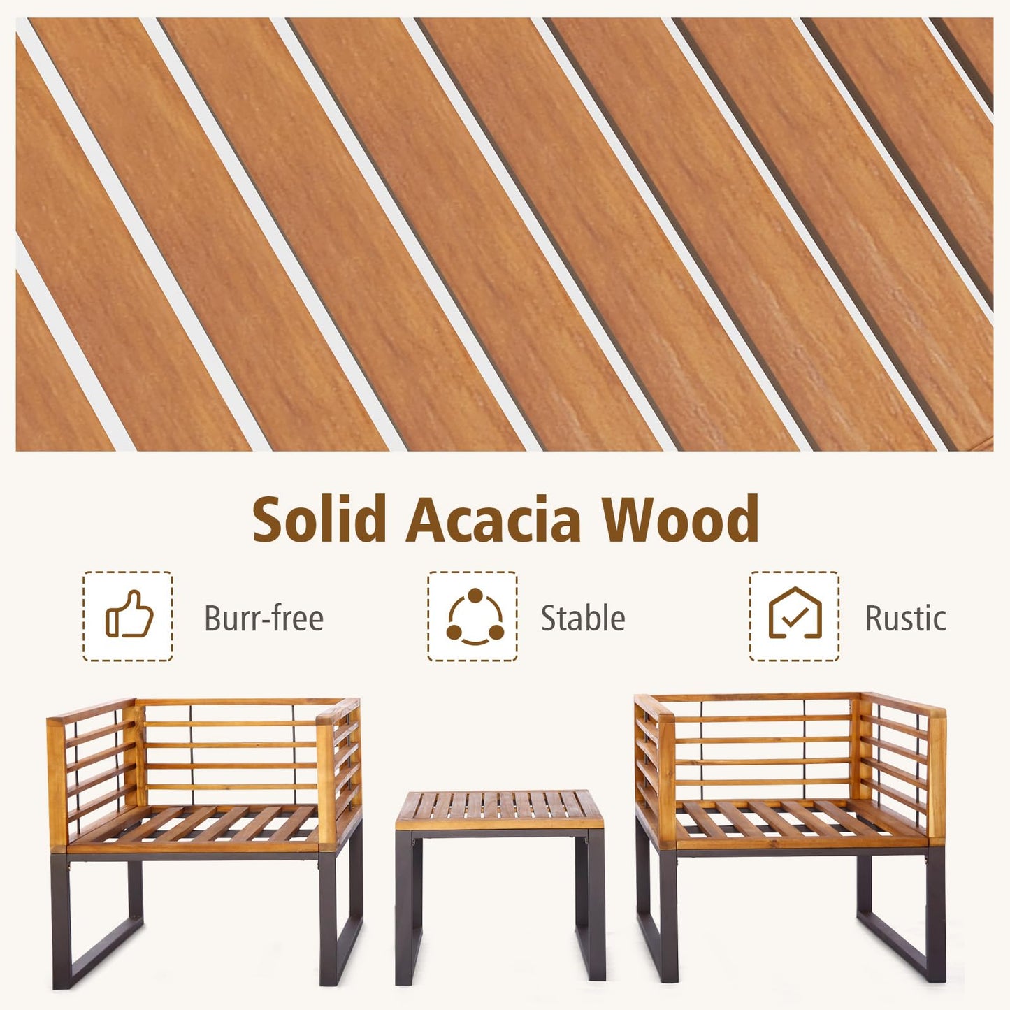 Tangkula 3 Pieces Acacia Wood Patio Bistro Set