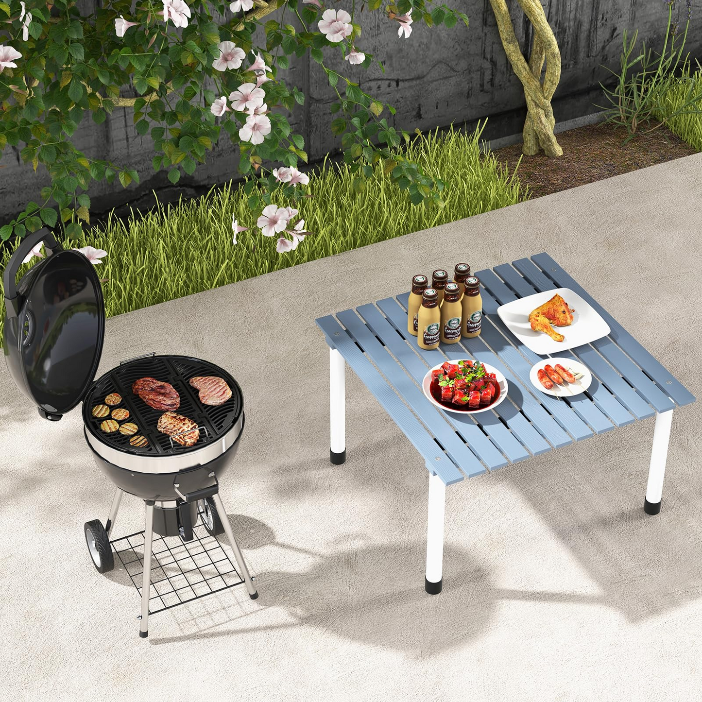 Tangkula Folding Table, Portable Picnic Table with Roll-up Tabletop, Carrying Bag