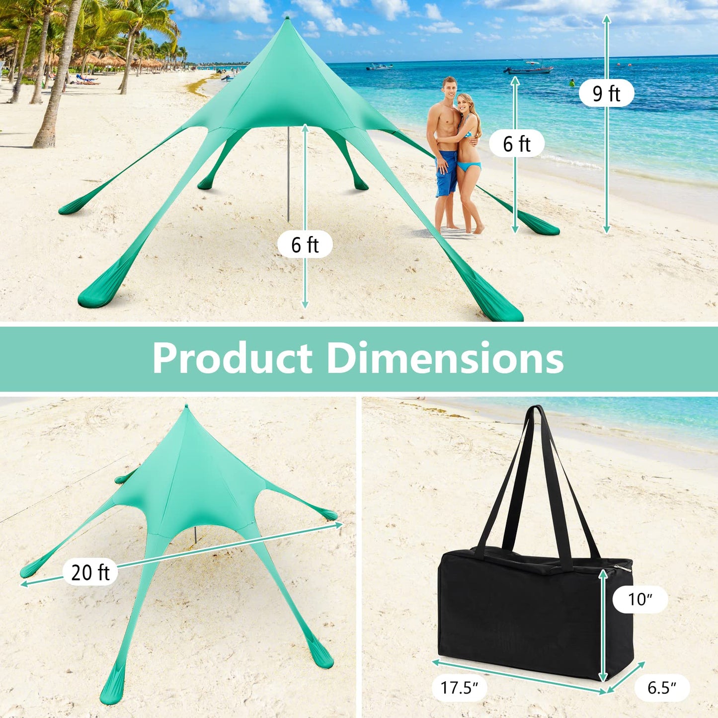 Tangkula Beach Canopy Tent UPF50+ Beach Sun Shade