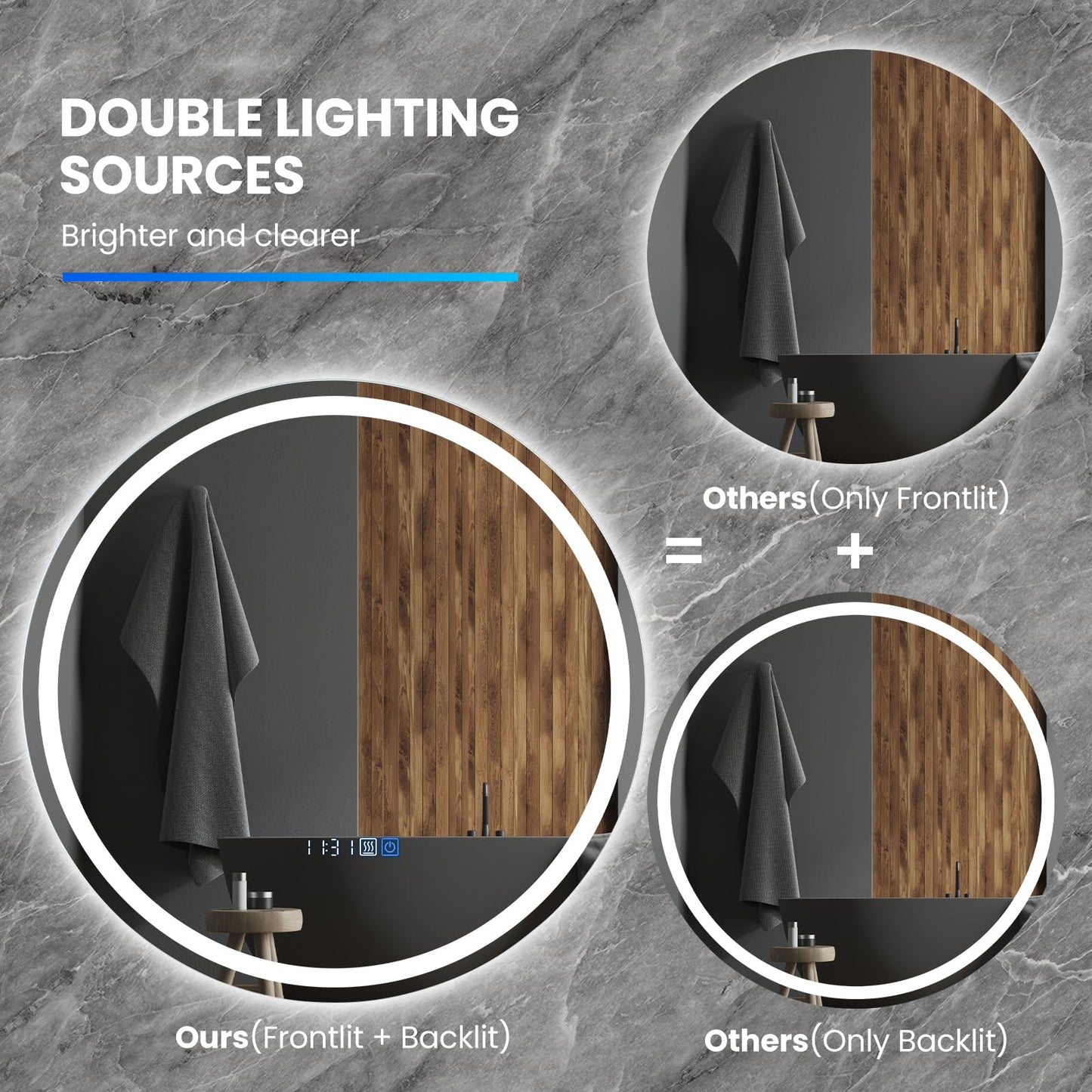 Tangkula LED Bathroom Mirror, Wall Mounted Round Mirror w/ 3-Color Dimmable Lights
