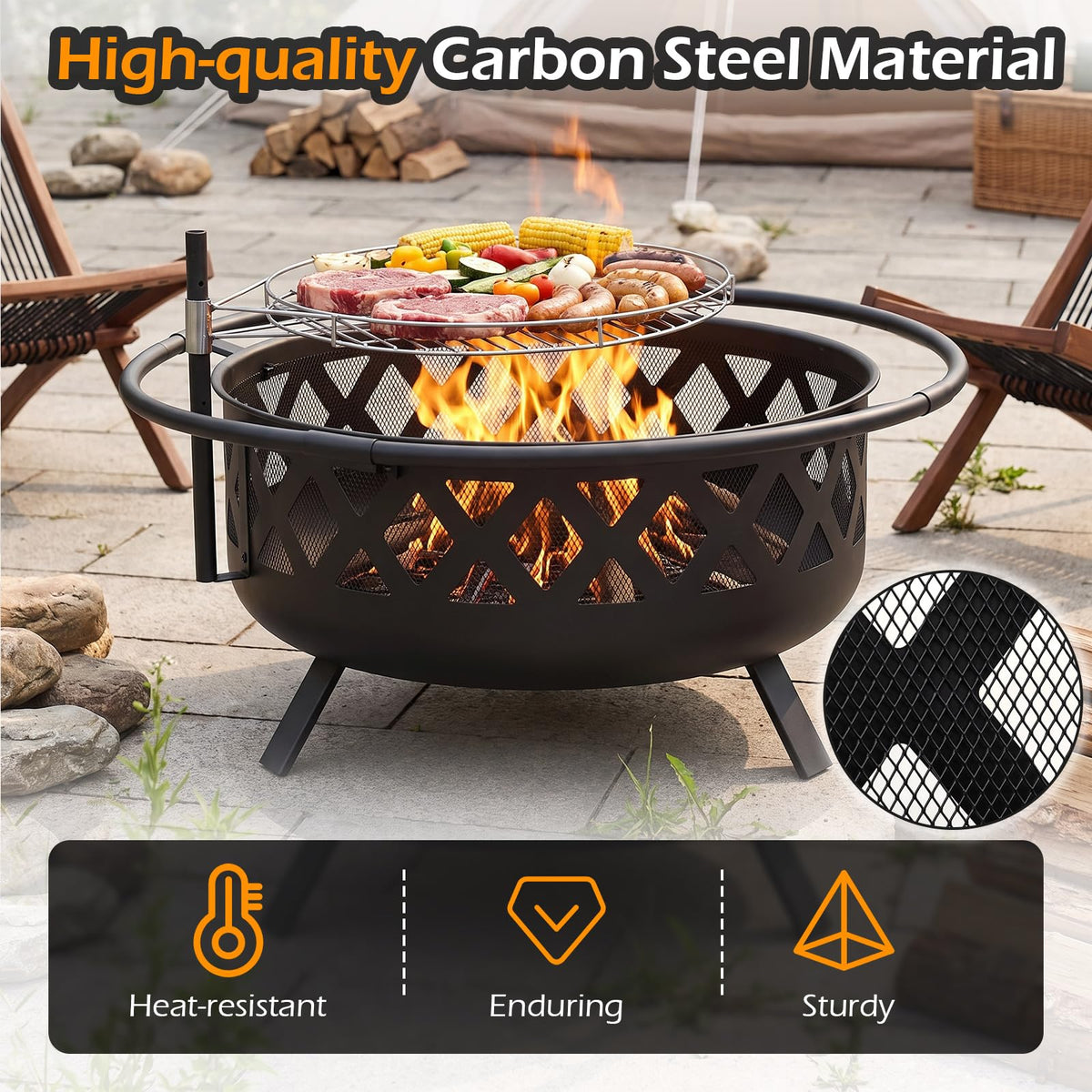 Tangkula Outdoor Round Wood Burning Fire Pit(30/36 in)