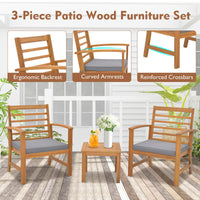 Tangkula 3 Pieces Outdoor Furniture Set, Acacia Wood Conversation Set with Soft Seat Cushions
