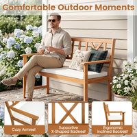 Tangkula 2-Person Acacia Wood Outdoor Bench with Cushion