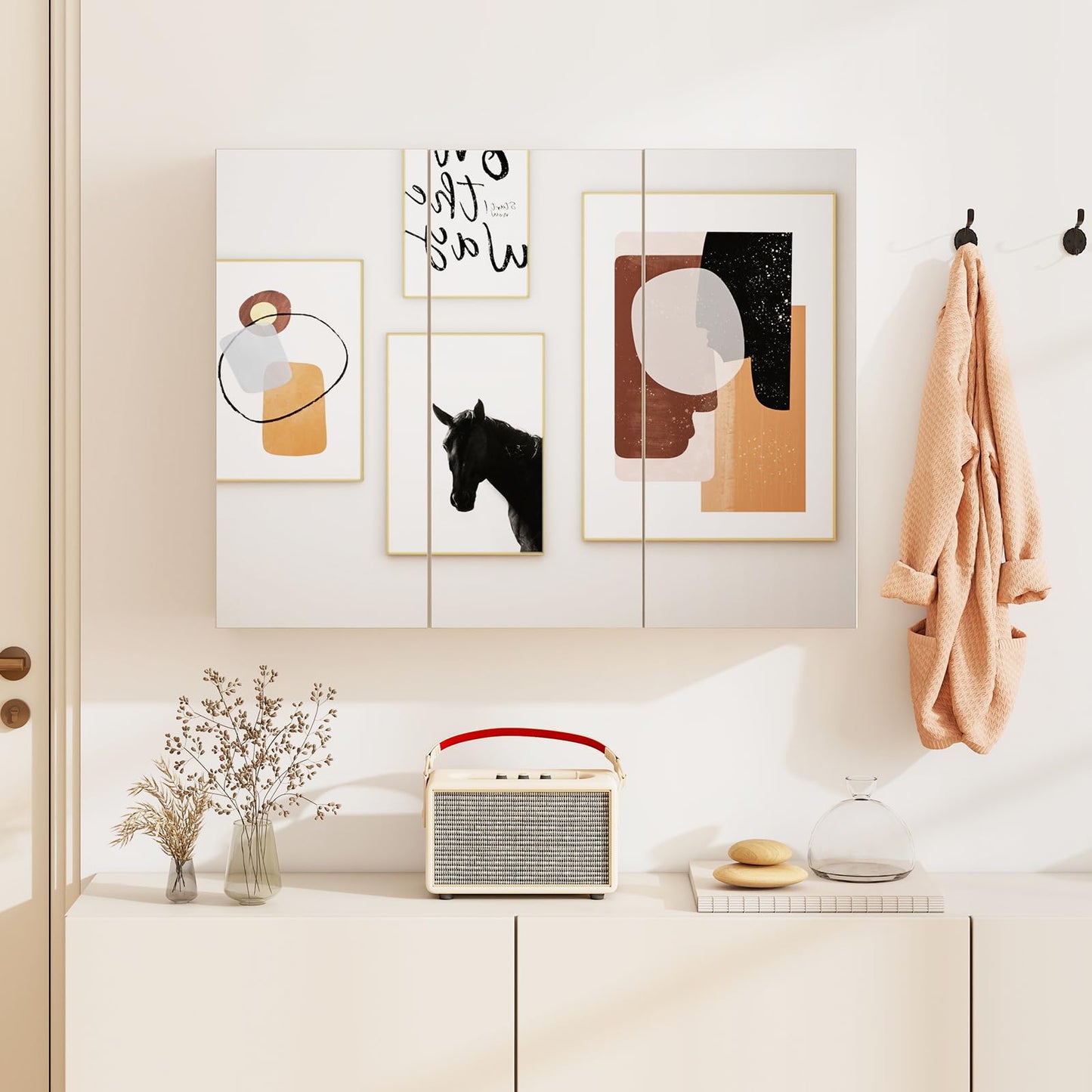 Tangkula 36" Wide Wall Mount Mirrored Bathroom Medicine Cabinet Storage 3 Mirror Door