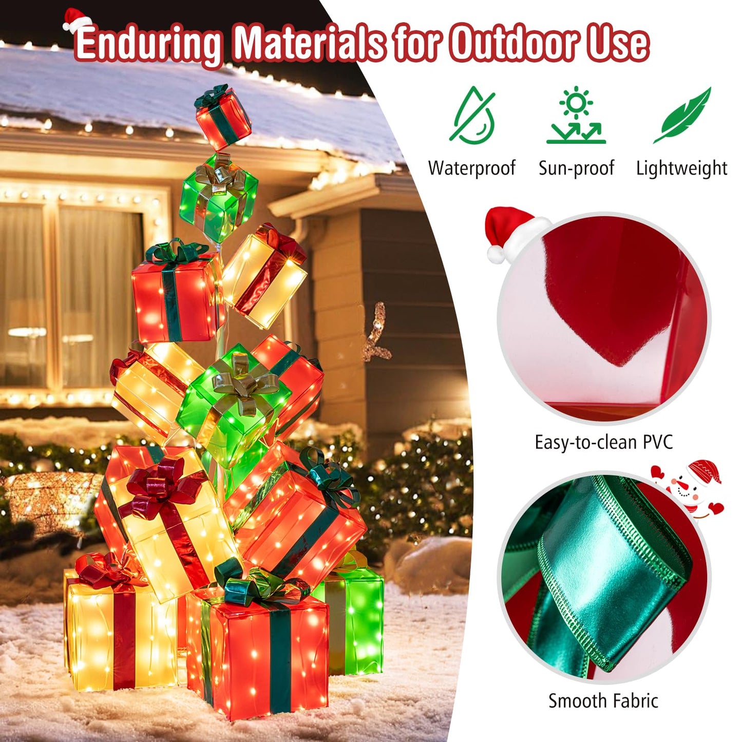 Tangkula Tour de cadeaux pré-éclairée de 1,70 m avec 15 boîtes de Noël lumineuses, nœud et 483 ampoules LED