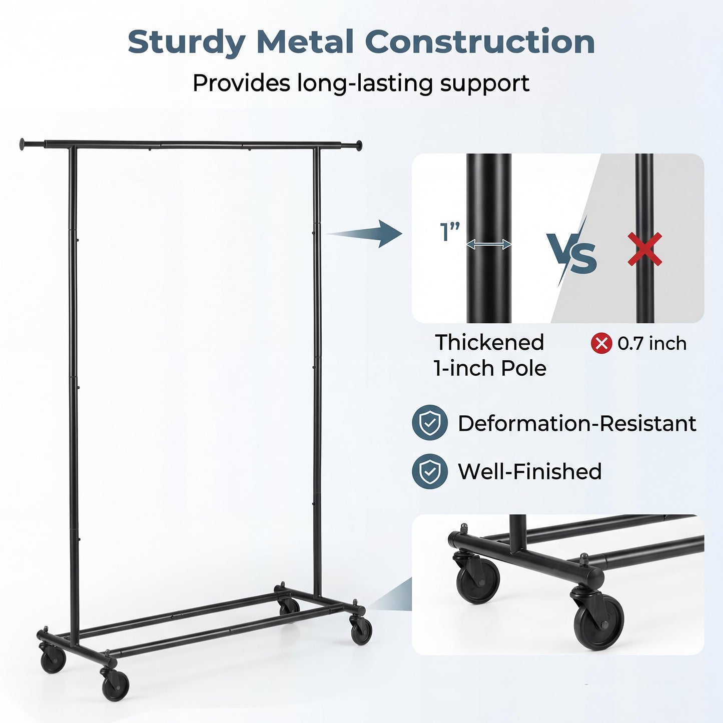 Tangkula Rolling Clothes Rack with Extendable Hanging Rods (41"-61.5" L)