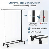 Tangkula Rolling Clothes Rack with Extendable Hanging Rods (41"-61.5" L)
