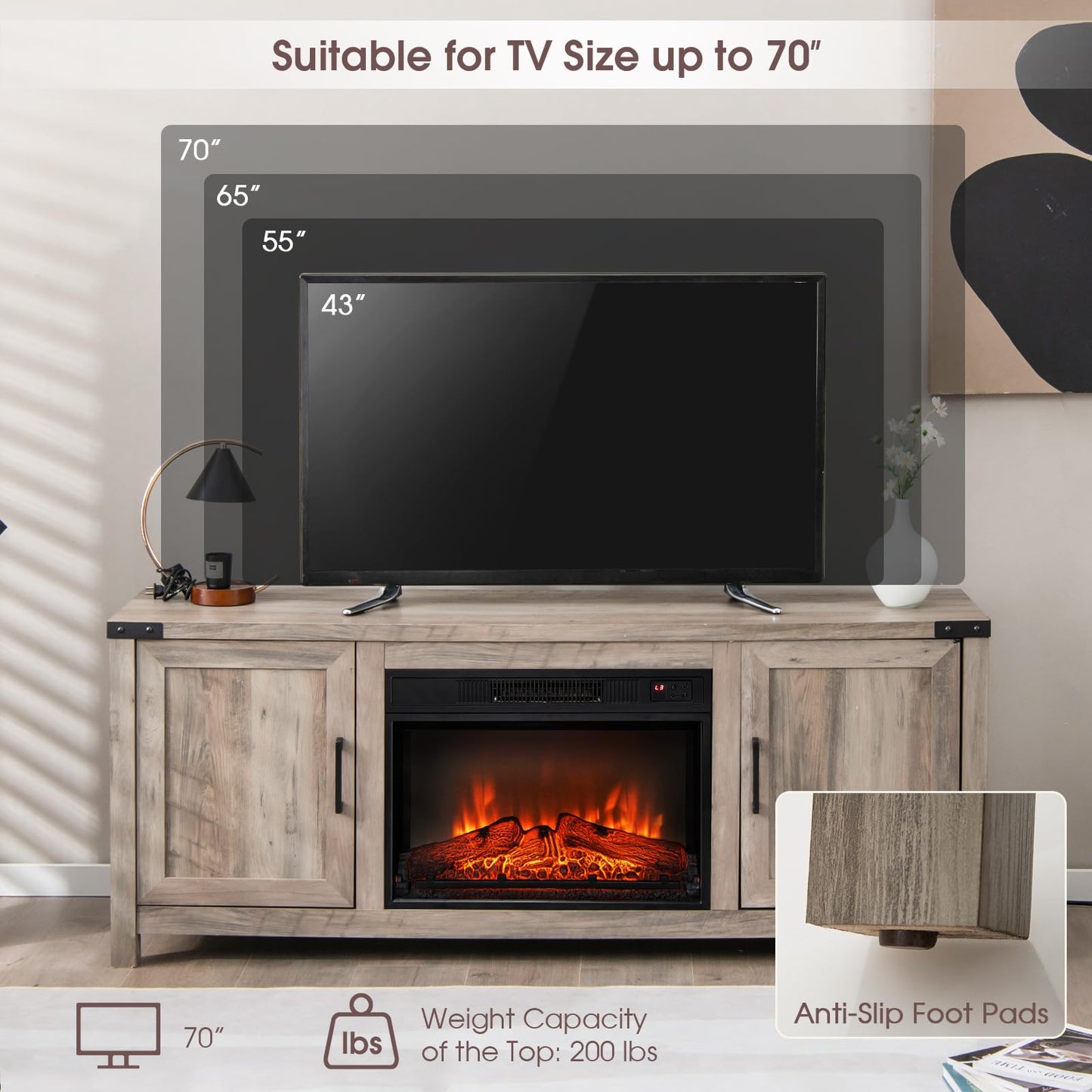 Tangkula Fireplace TV Stand with 23” Electric Fireplace Insert