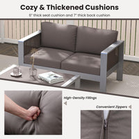 Tangkula Patio Aluminum Loveseat Sofa, Outdoor Furniture Set with Thick Back & Seat Cushions (Gray)