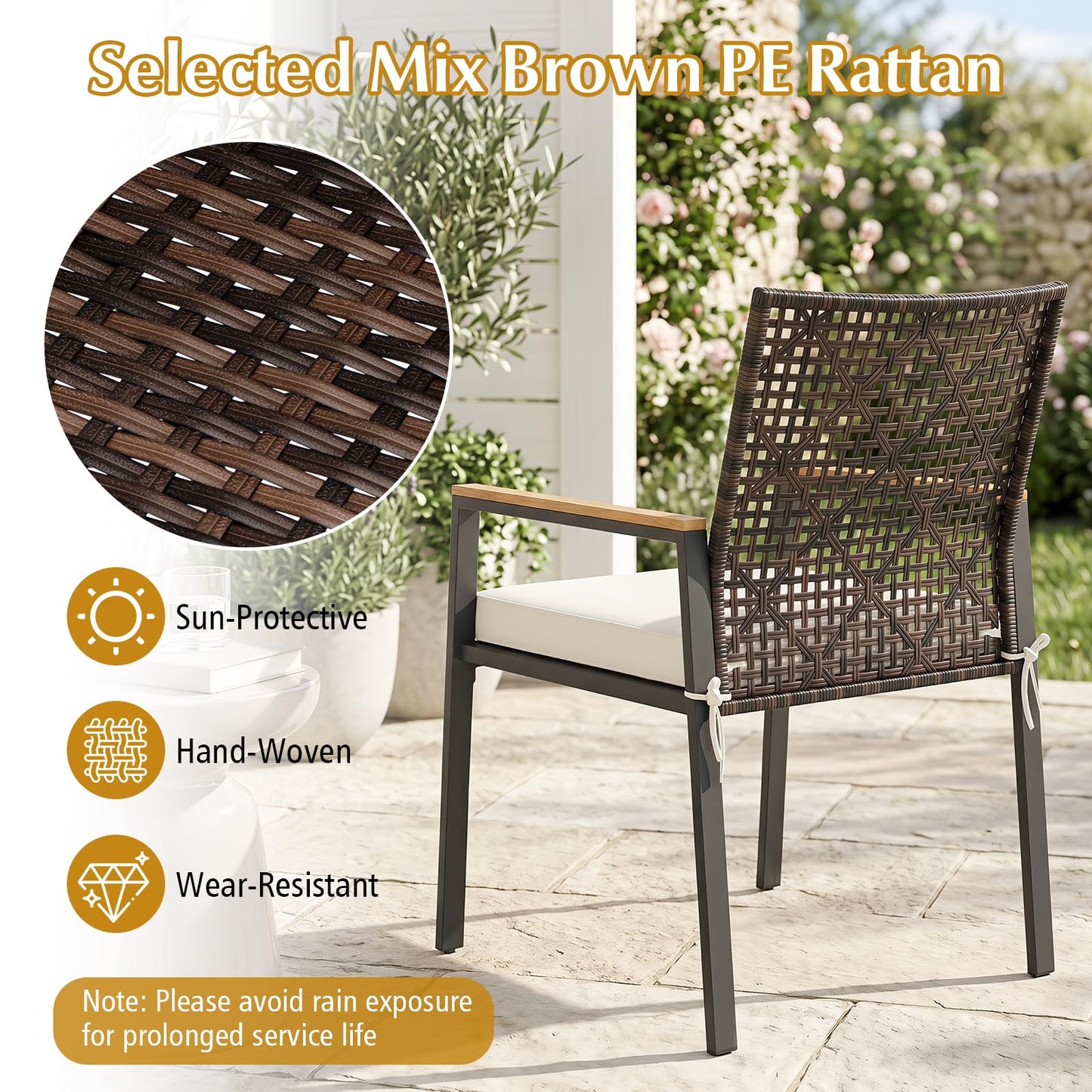 Tangkula Wicker Patio Chairs Set of 4 Hand-Woven PE Rattan Outdoor Chairs