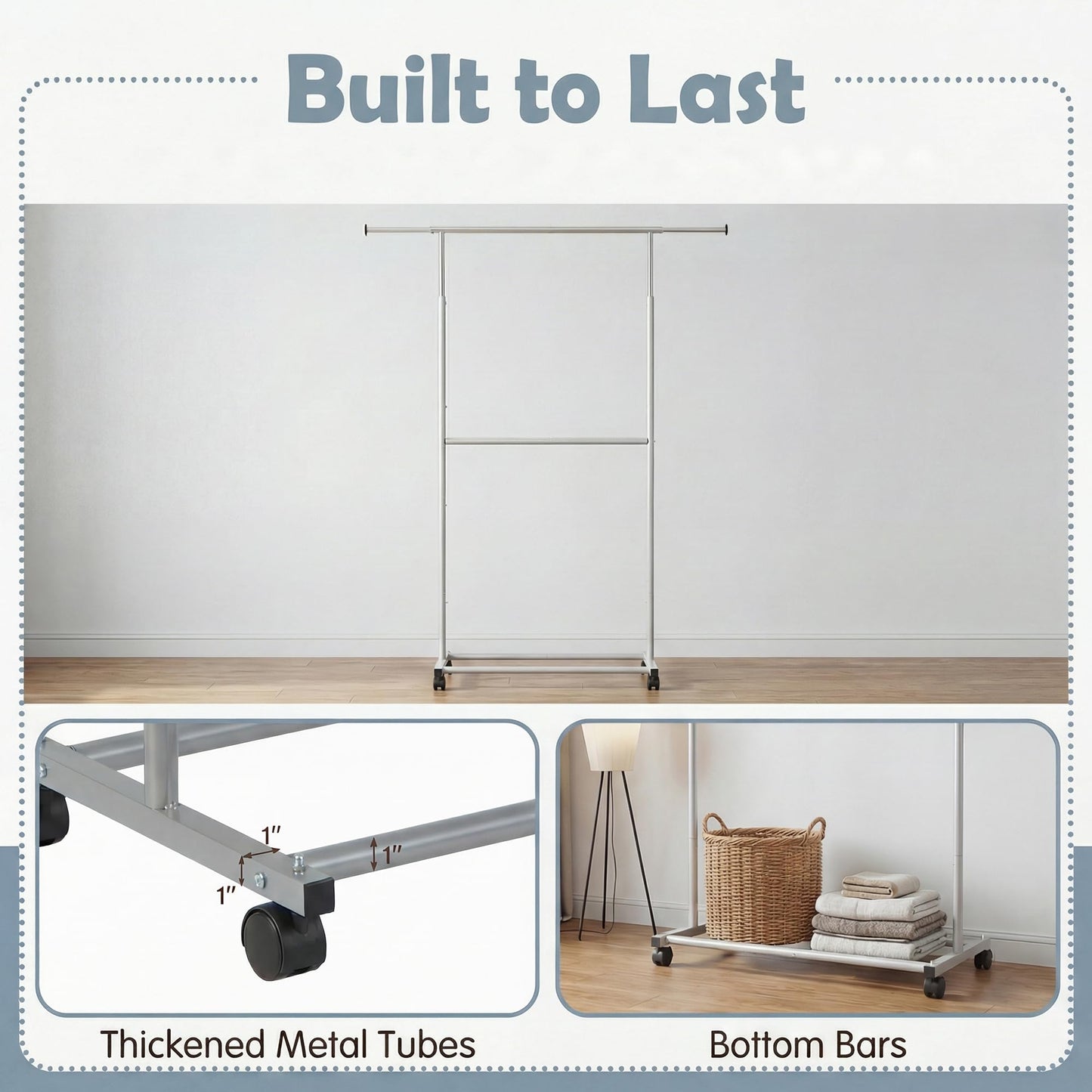 Tangkula Double Rolling Clothes Rack with Wheels