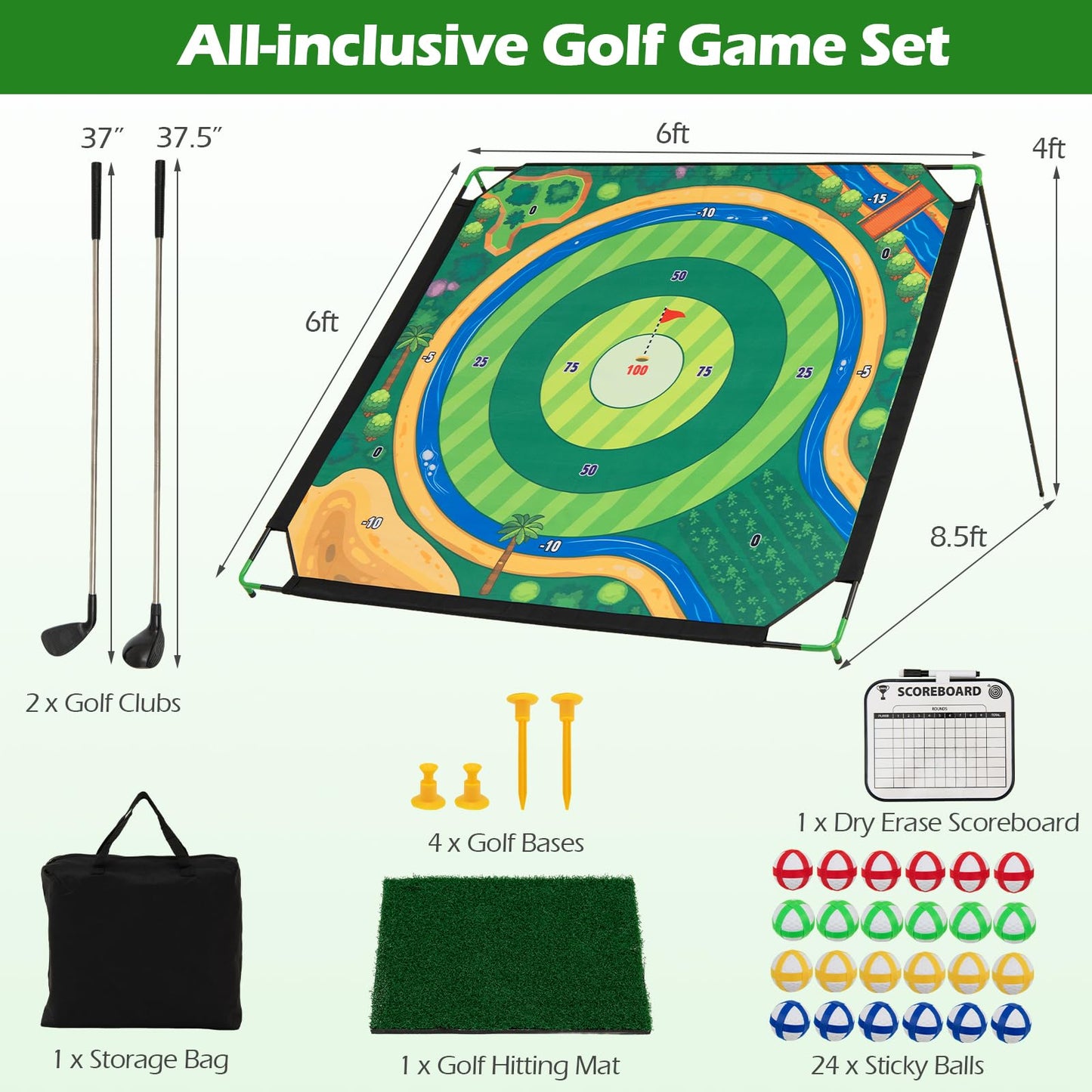 Tangkula Golf Chipping Game Set with Carry Bag 6 FT Large Golf Target Mat