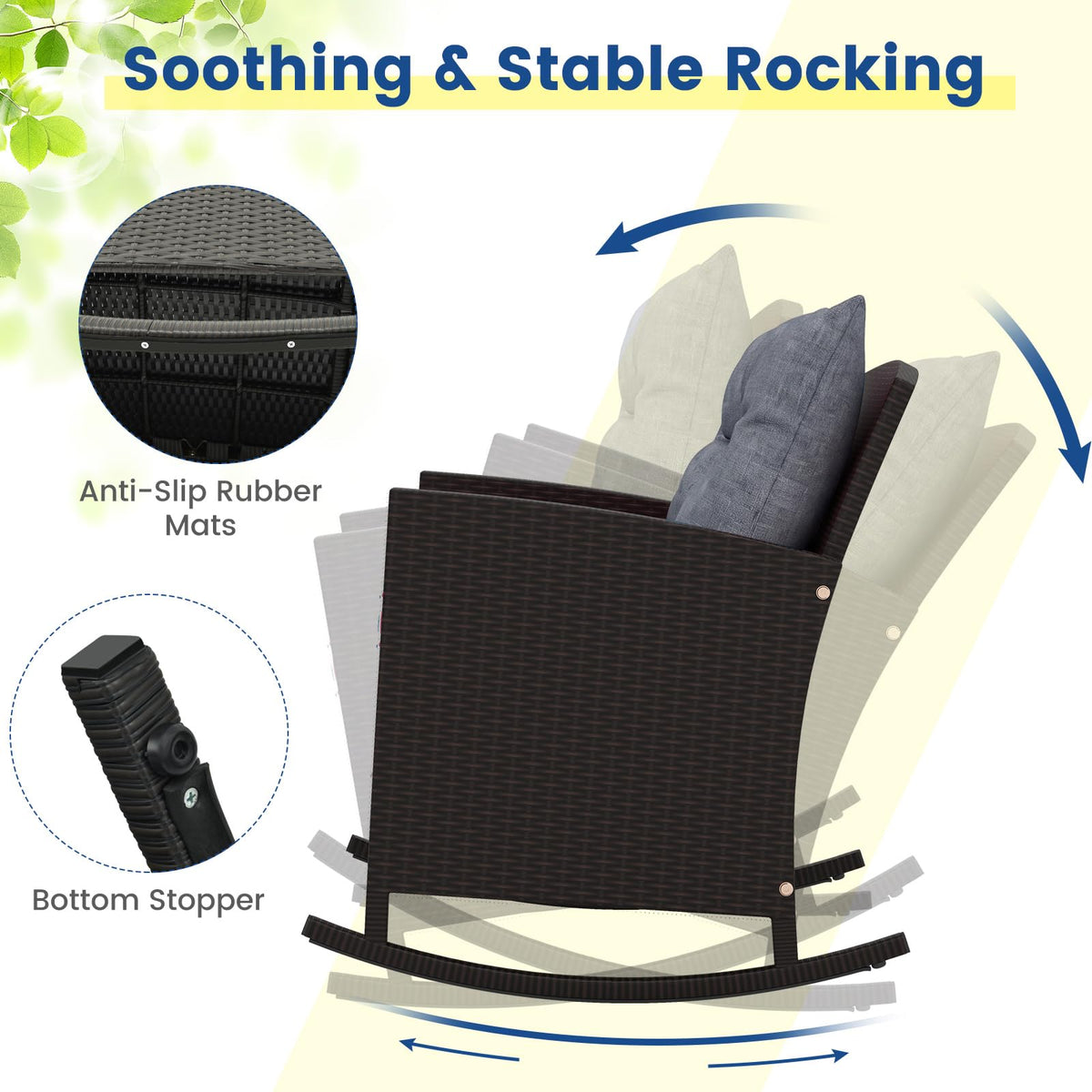 Tangkula 3 Piece Wicker Outdoor Rocking Chairs Set for Porch Garden Patio Backyard Poolside