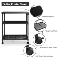 Tangkula 3-Tier Printer Stand Printer Cart, Multifunctional Utility Cart w/ Ample Storage Space