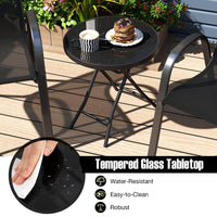 Table d'appoint pliante ronde Tangkula avec plateau en verre trempé et cadre en métal