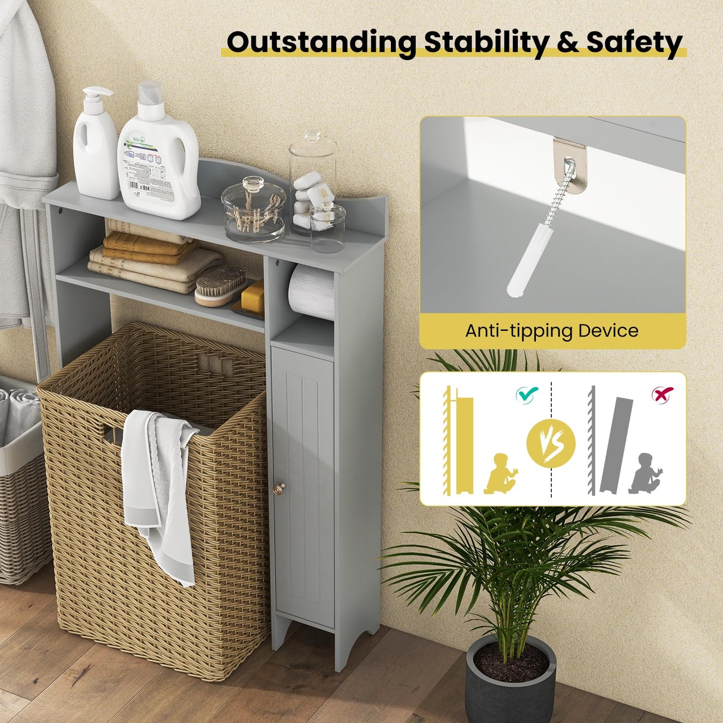 Tangkula Over The Toilet Storage Cabinet Bathroom Organizer w/Toilet Paper Holder