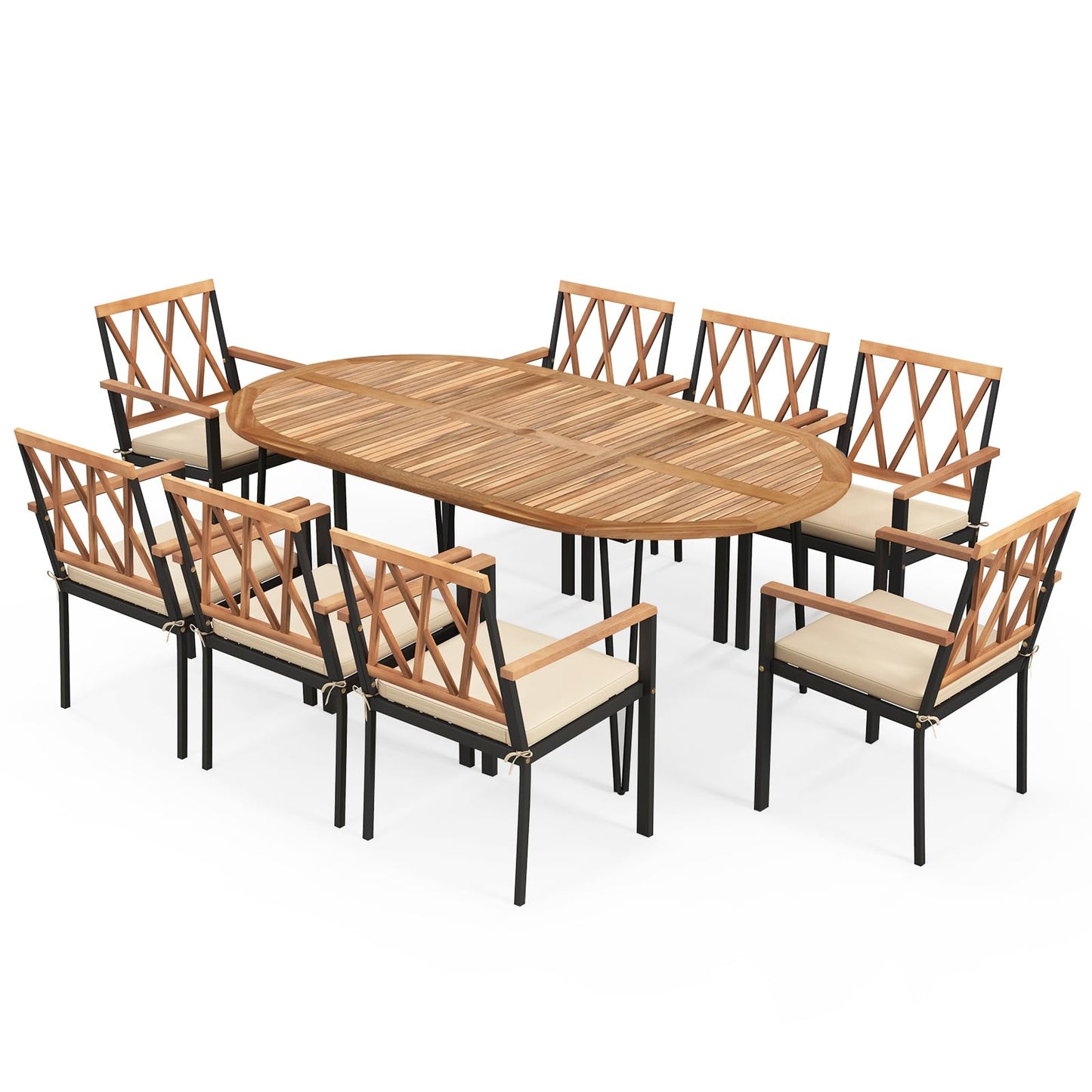 Ensemble de salle à manger Tangkula 9 pièces avec plateau en bois d'acacia et trou pour parasol