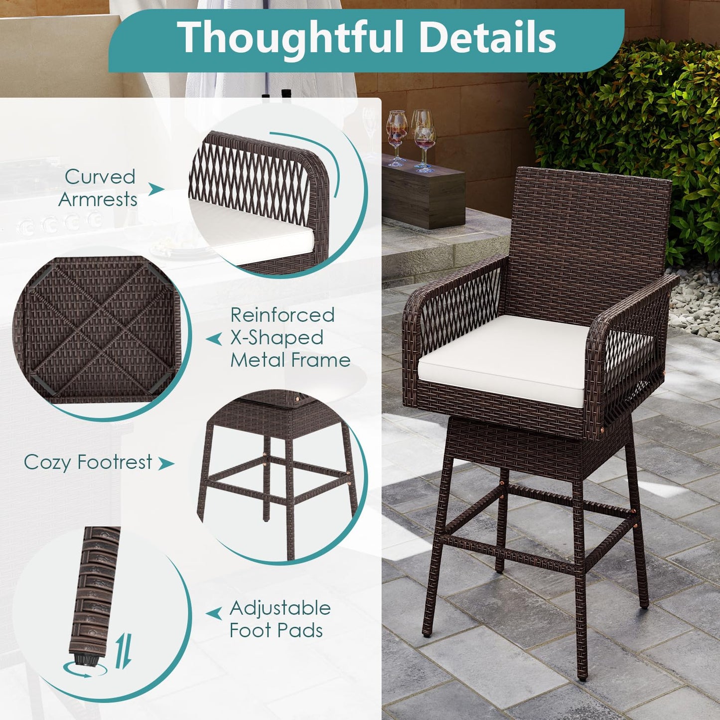 Tangkula Patio 360° Swivel Bar Stool for Backyard