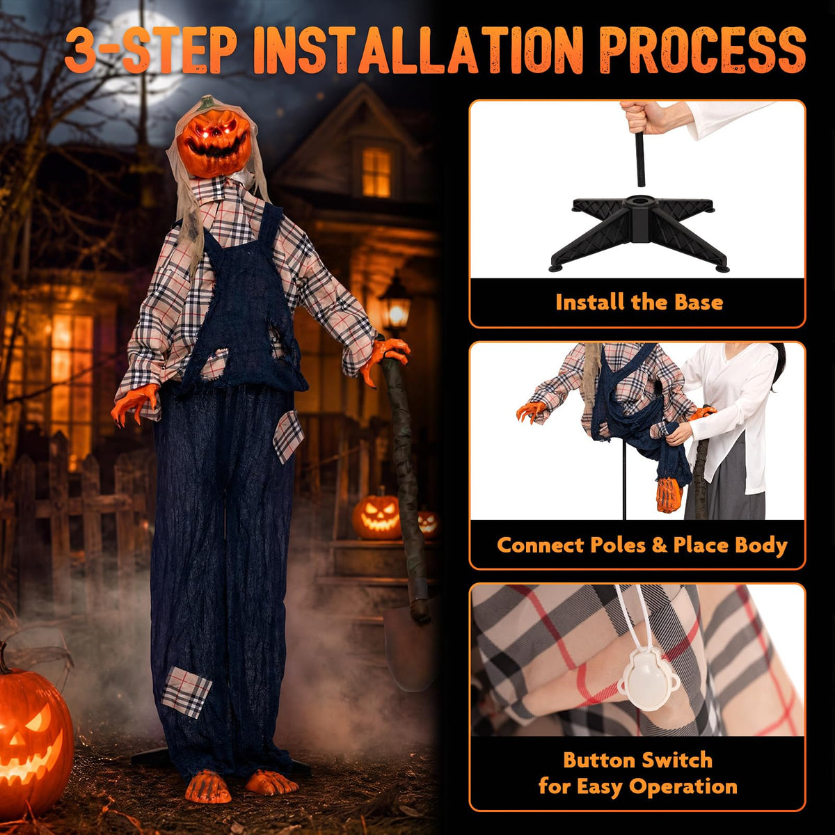 Tangkula 5.3 FT Animated Halloween Standing Pumpkin with Shovel Decorations